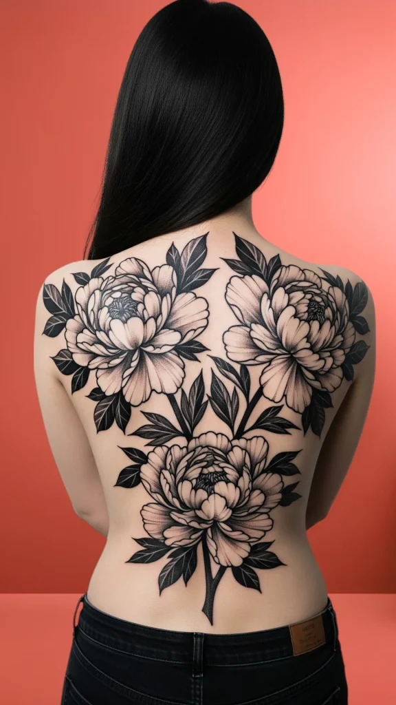 Black Ink Peony Backpiece