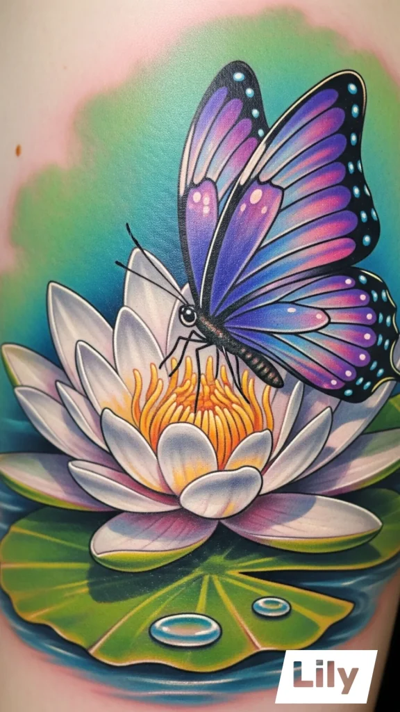Butterfly Resting on a Lily Tattoo