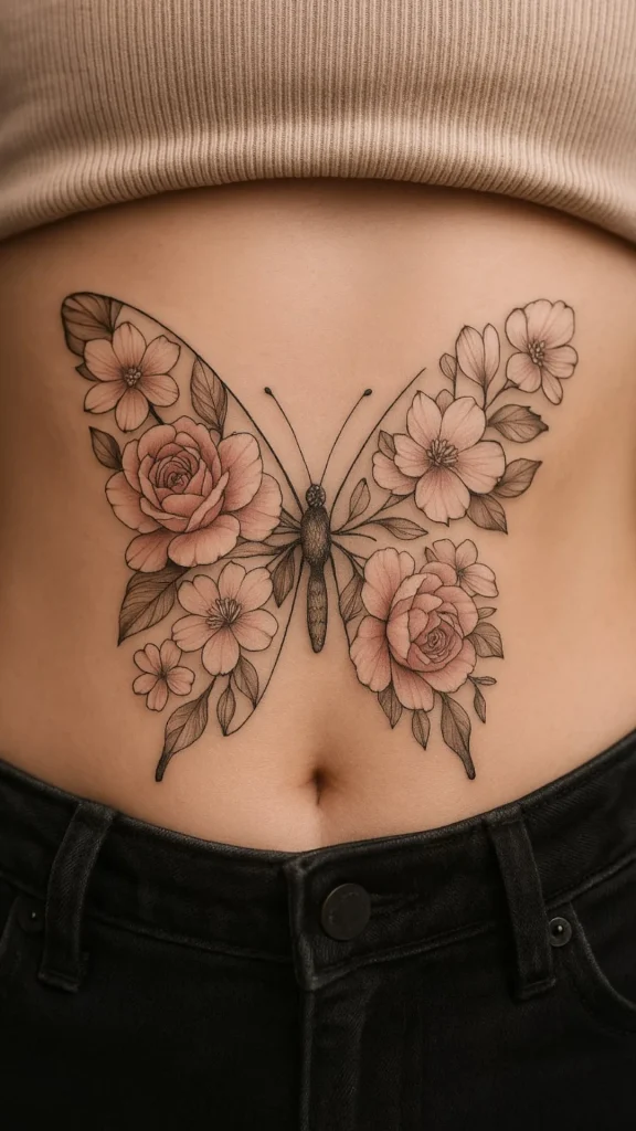 Butterfly Wings Made of Flowers Tattoo