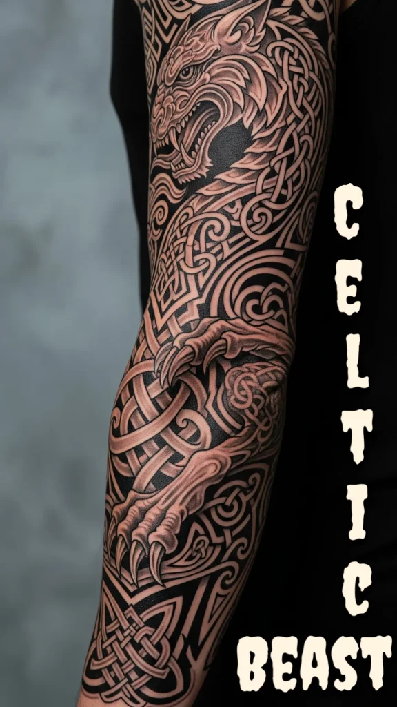 Celtic Beast Sleeve Tattoo