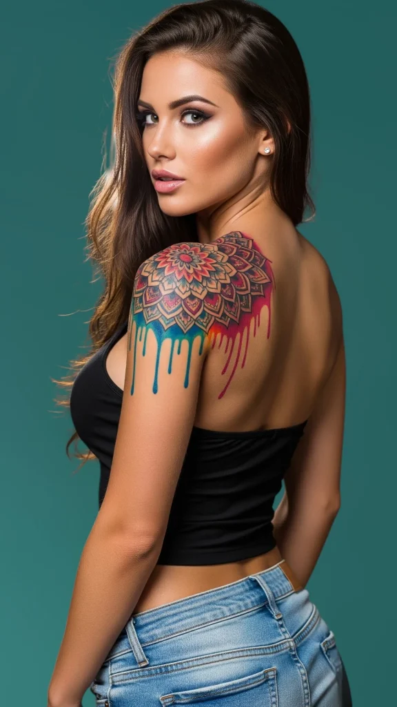 Color Drip Mandala Tattoo