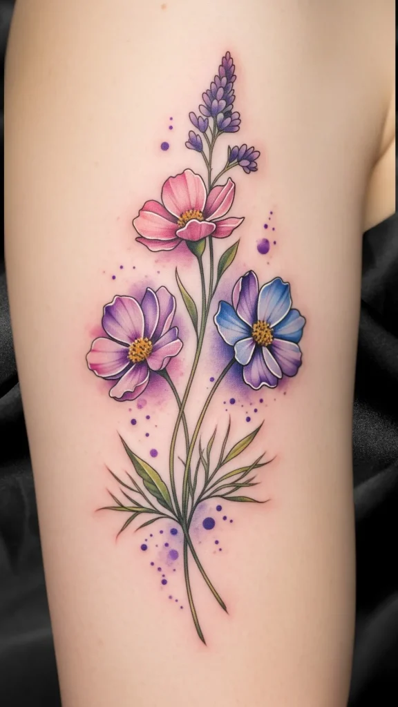 Floating Wildflower Trio Tattoo