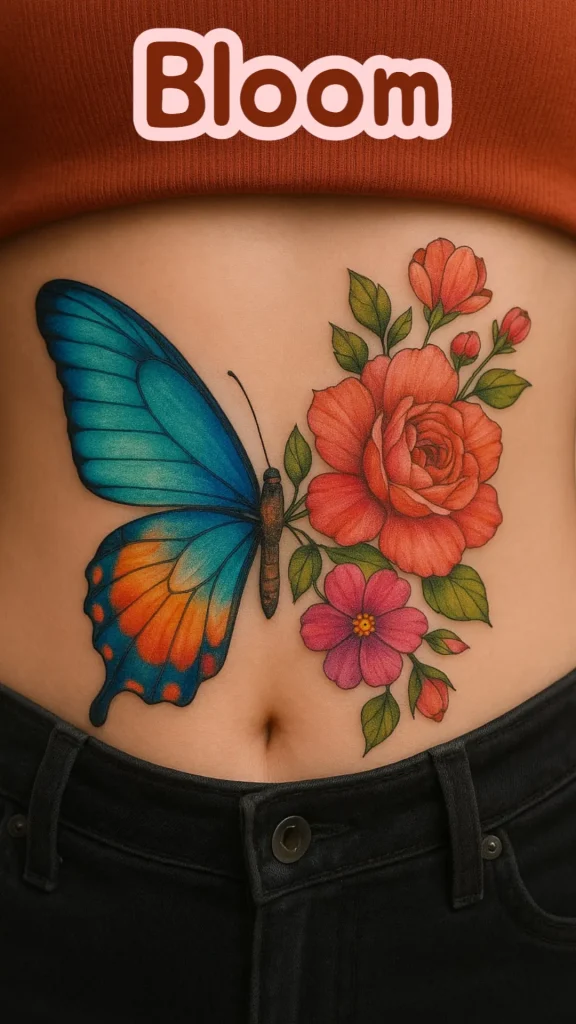Half-Butterfly, Half-Bloom Tattoo