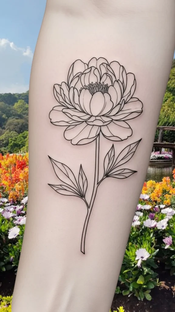 Single Line Peony Tattoo