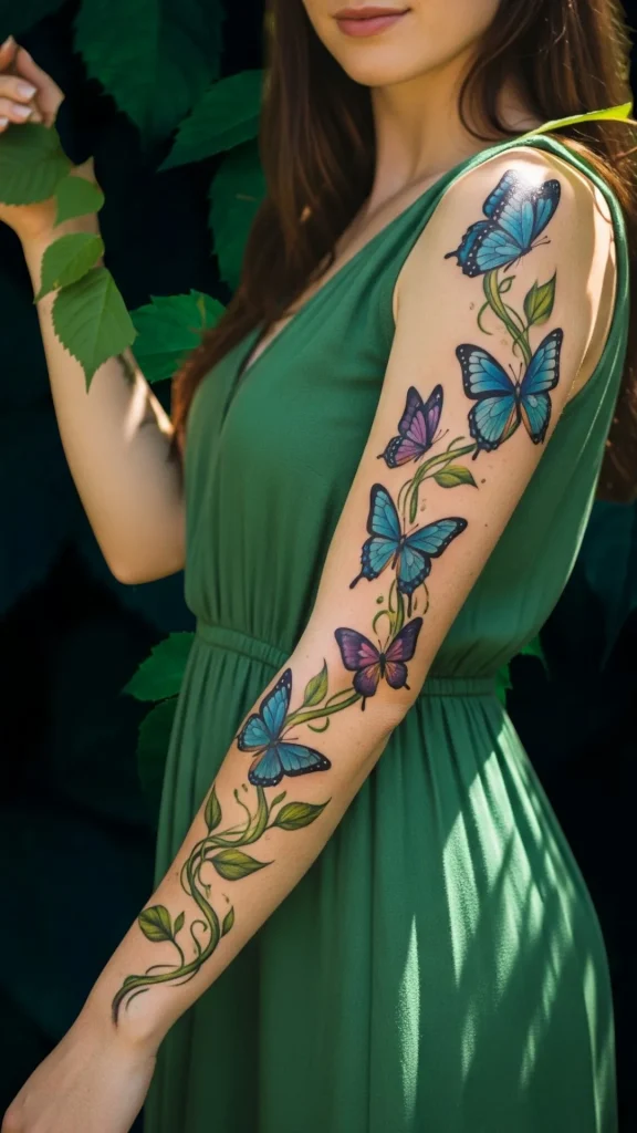 Trailing Vine with Butterflies Tattoo