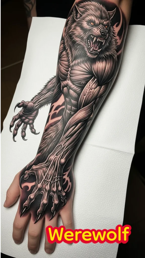 Werewolf Transformation Sleeve Tattoo