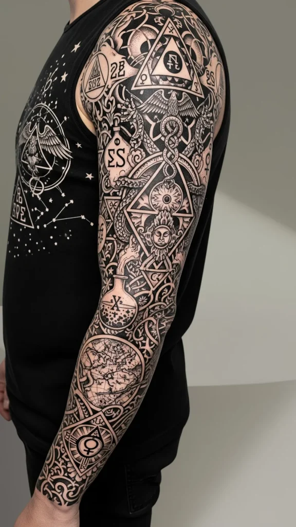 Alchemical Symbols Sleeve Tattoo