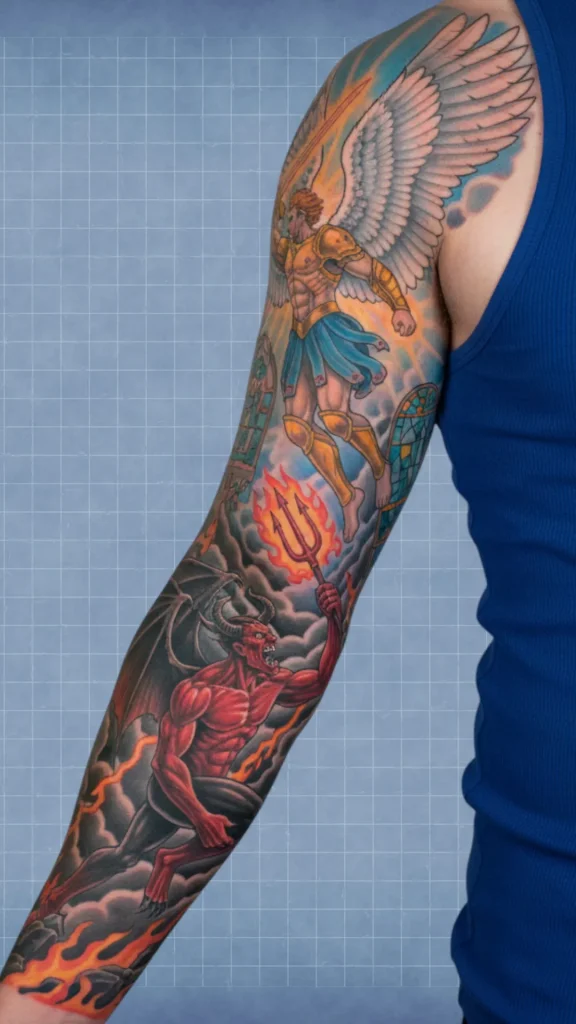 Angel vs Demon Eternal Battle Tattoo