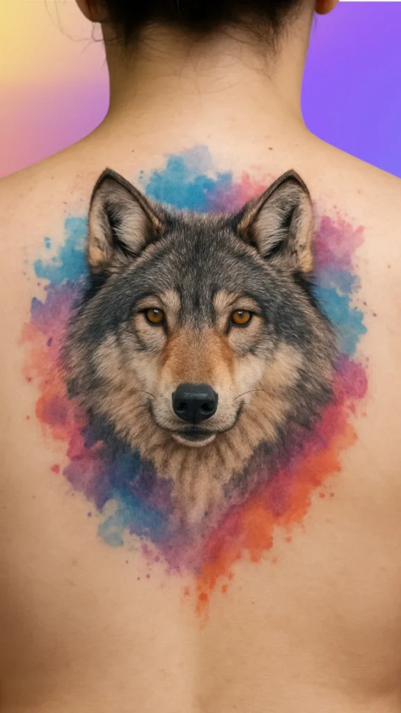 Animal Portraits with Watercolor Accents Tattoo