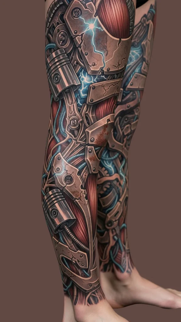 Biomechanical Leg Armor Tattoo