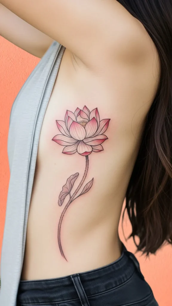 Blooming Lotus with Stem Tattoo