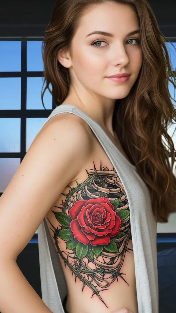 Blooming Rose with Broken Thorns Tattoo