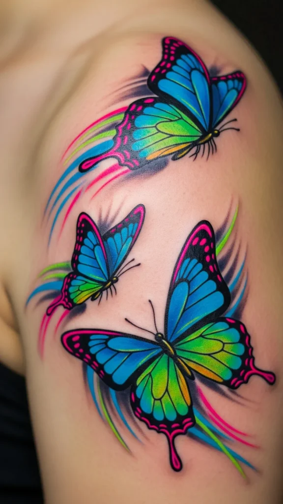 Butterflies in Neon Flight Tattoo