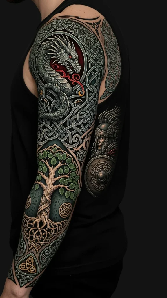 Celtic Knotwork & Myth Sleeve Tattoo