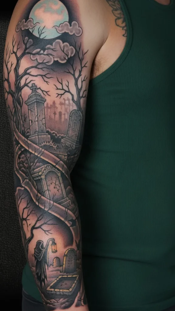 Cemetery Shadows Sleeve Tattoo