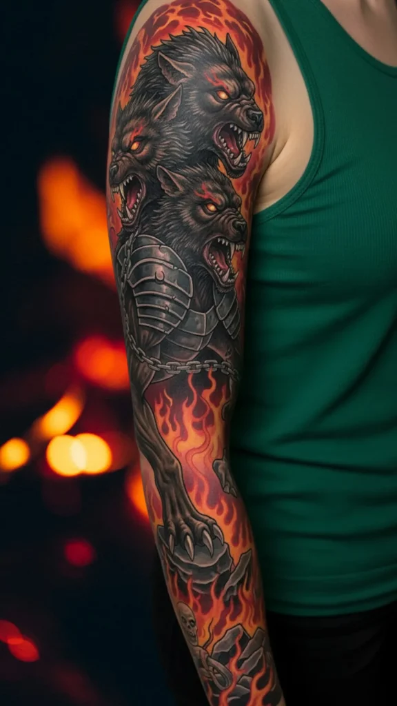 Cerberus Unleashed The Three Headed Guardian Tattoo