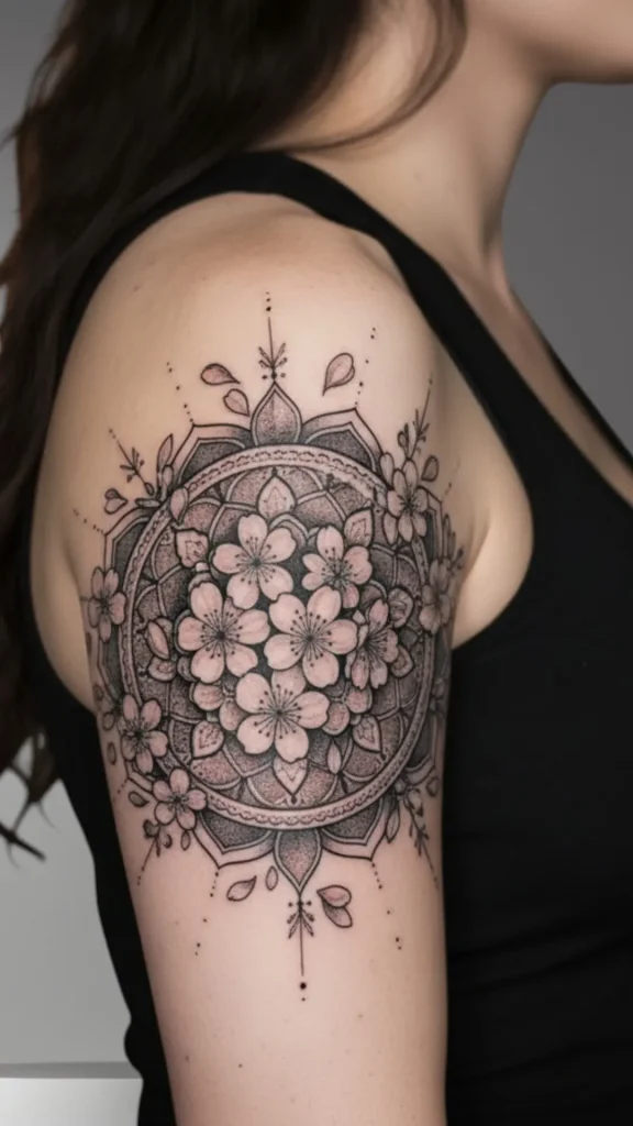 Cherry Blossom Mandala Harmony Tattoo