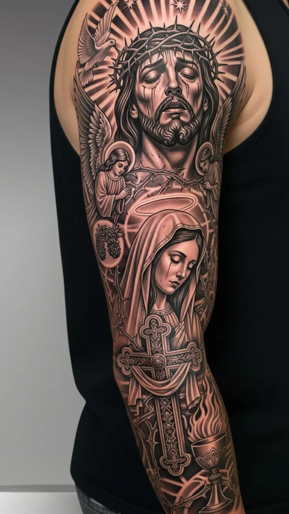 Christian Iconography Sleeve Tattoo