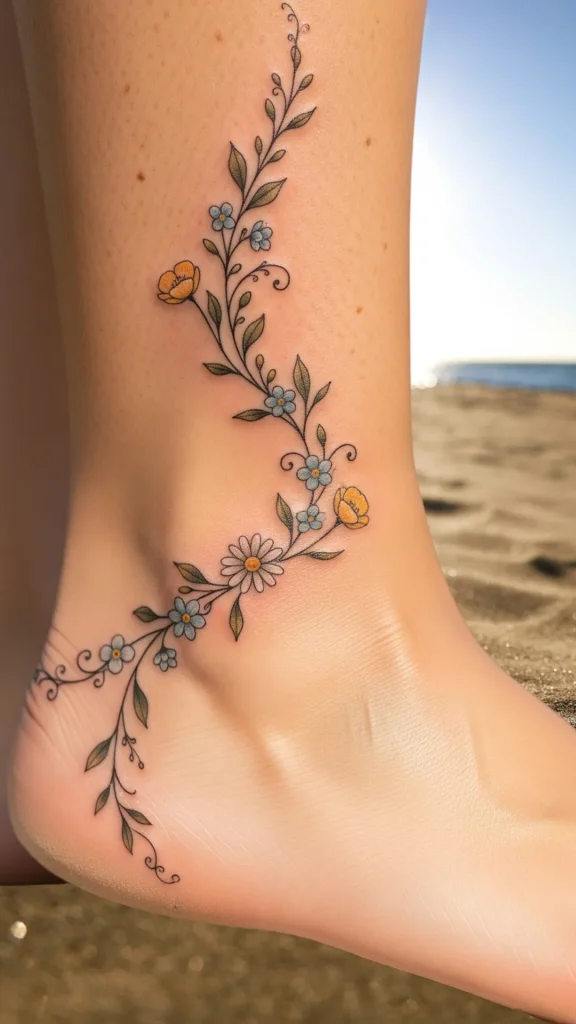 Delicate Wildflower Anklet Tattoo