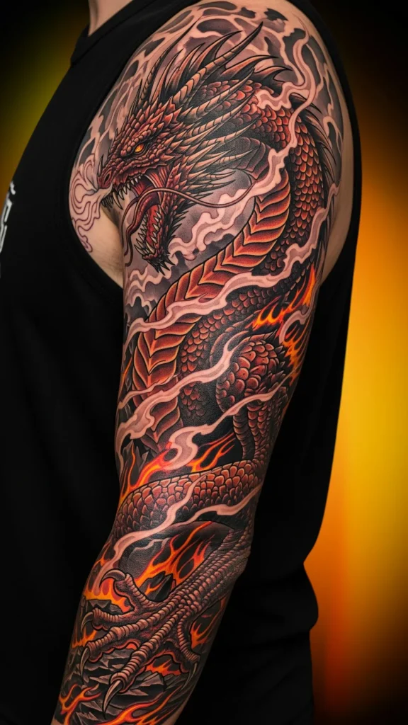 Dragon’s Reign Fire and Scales Tattoo