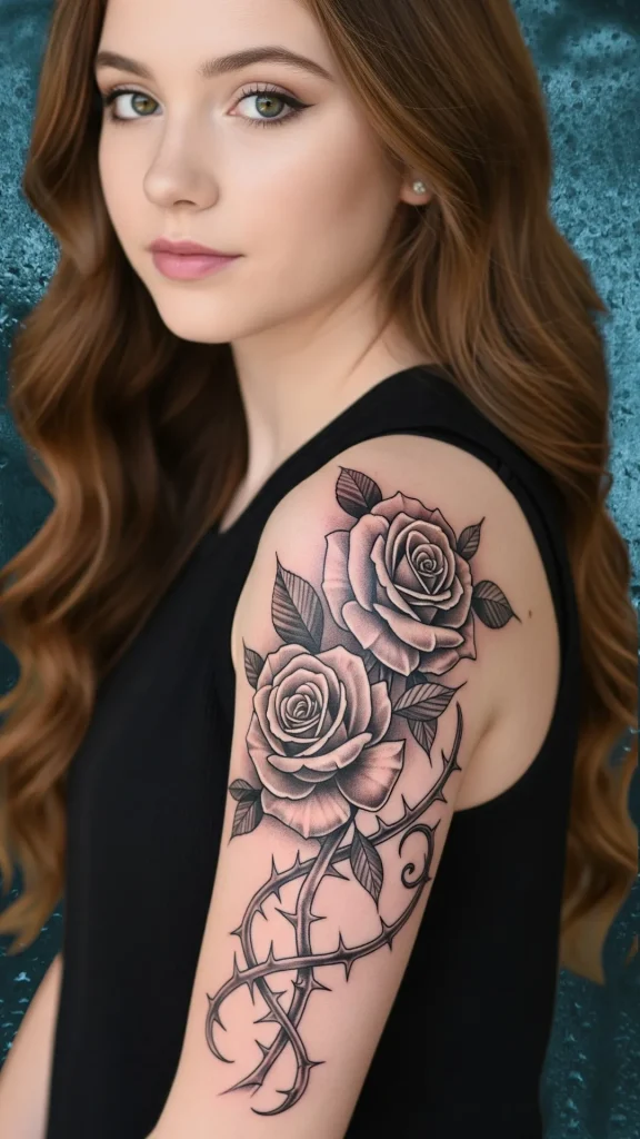 Dual Roses with Interlocking Thorns Tattoo