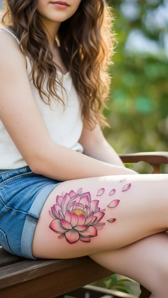 Full Bloom Lotus with Floating Petals Tattoo