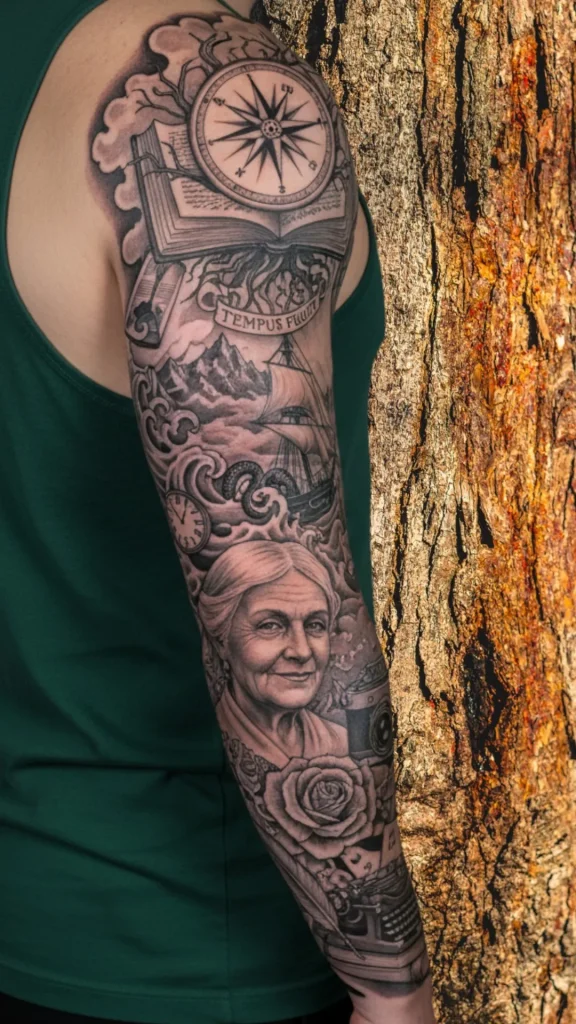 Full Storytelling Collage Sleeve Tattoo