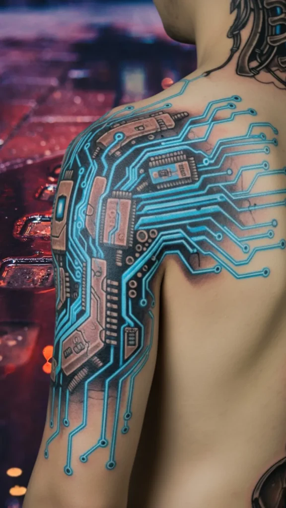 Futuristic Circuit Board Patterns Tattoo