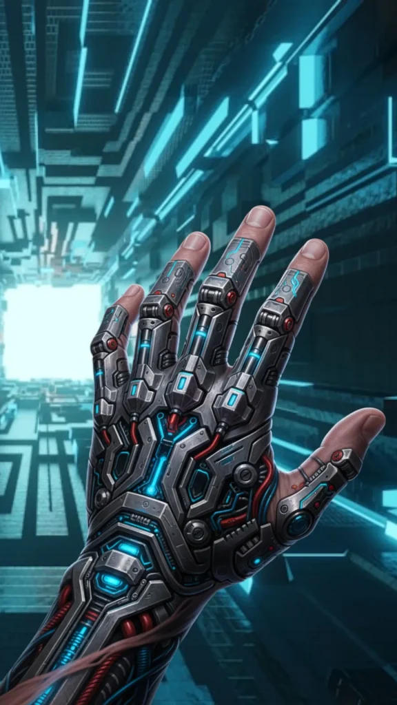Futuristic Hand and Finger Tattoo