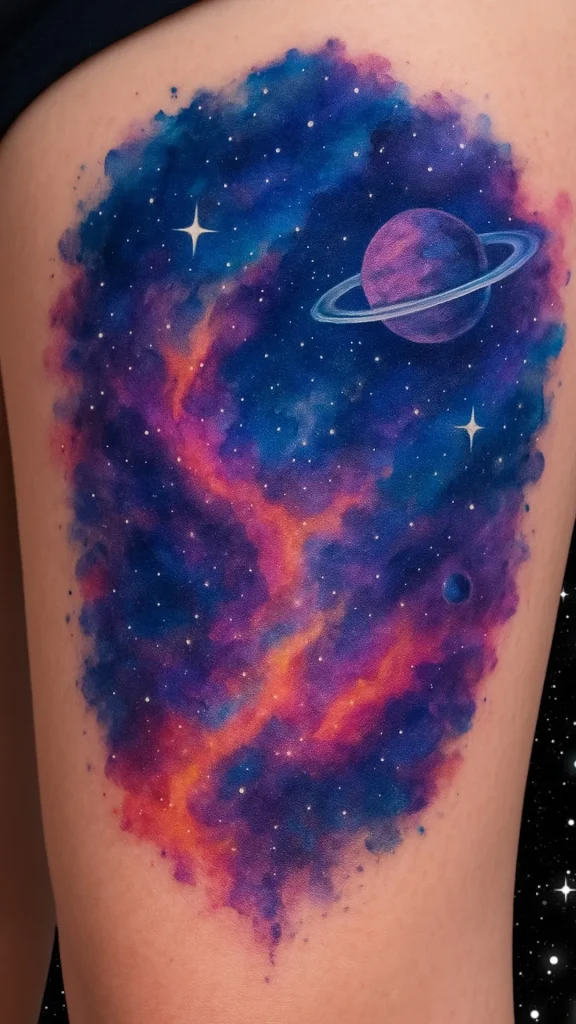 Galaxy and Cosmic Ink Washes Tattoo