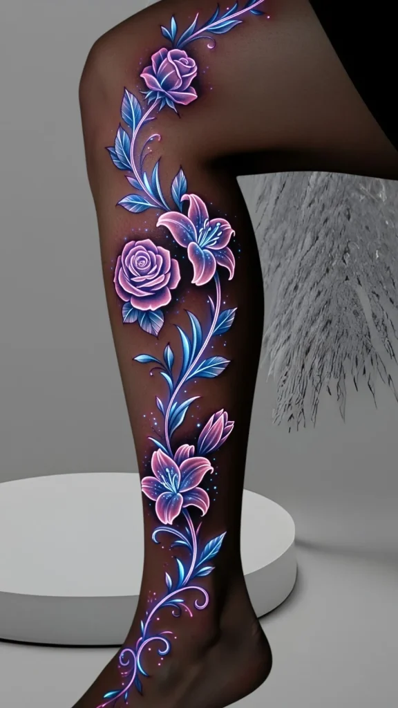 Glowing Floral Vines Tattoo