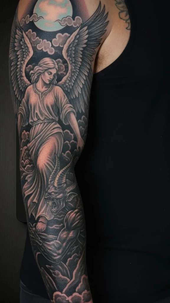 Gothic Angel & Demon Sleeve Tattoo