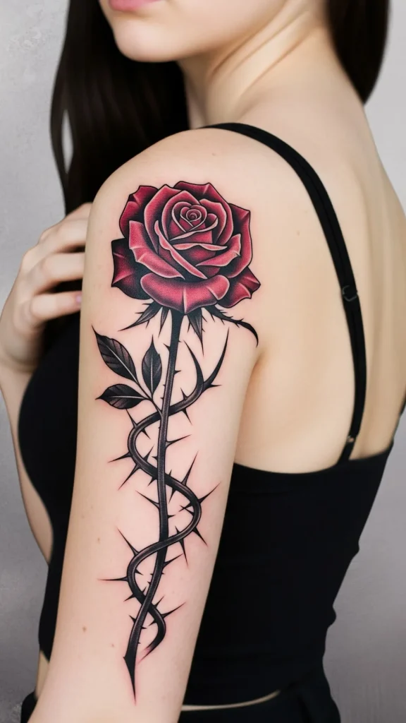 Gothic Rose with Dark Thorns Tattoo