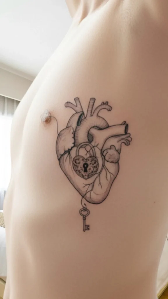 Heart with Lock and Key Tattoo