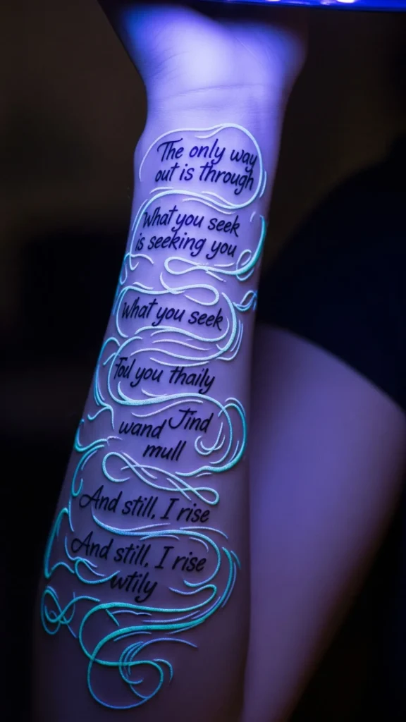 Hidden Quotes in UV Ink Tattoo