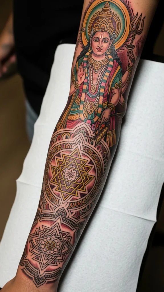 Hindu Deity & Yantra Sleeve Tattoo