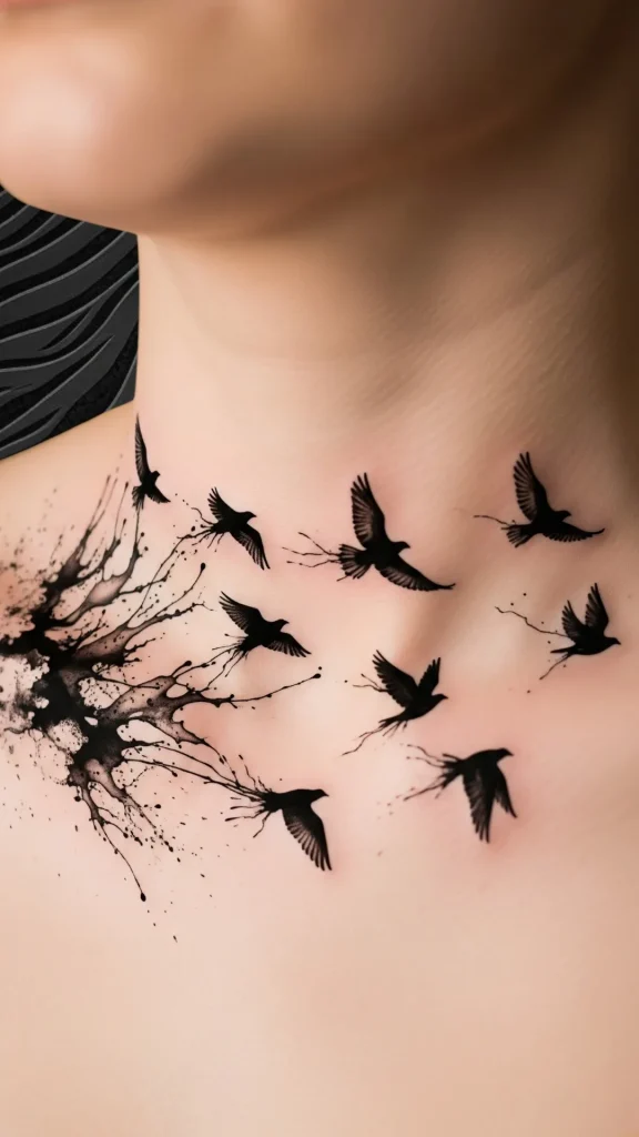 Ink Splash Birds in Flight Tattoo