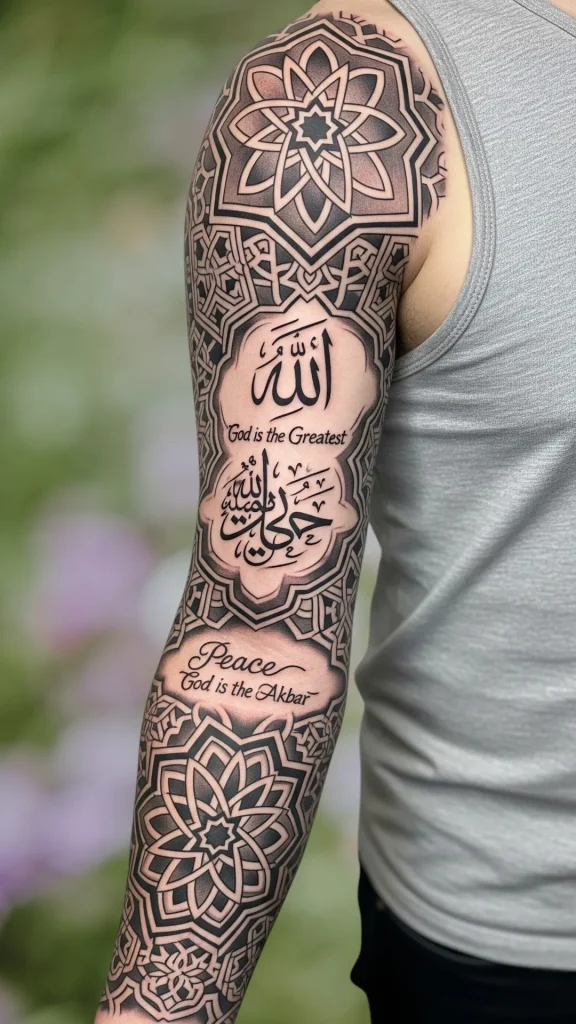 Islamic Geometric & Calligraphy Sleeve Tattoo
