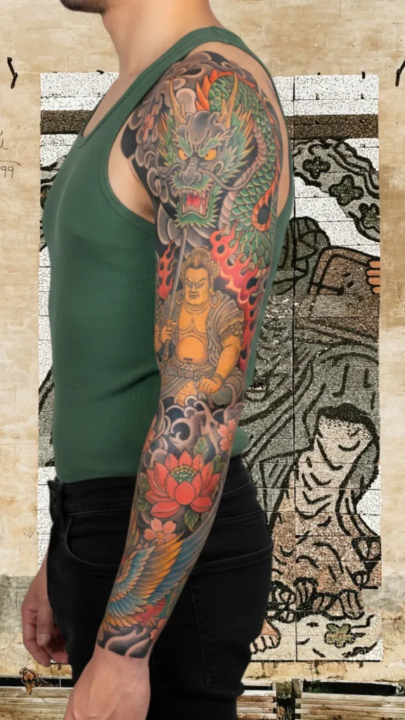 Japanese Sacred Imagery Sleeve Tattoo