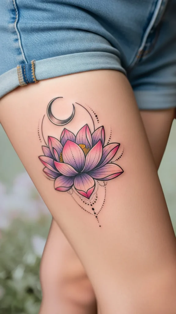 Lotus with Crescent Moon Tattoo