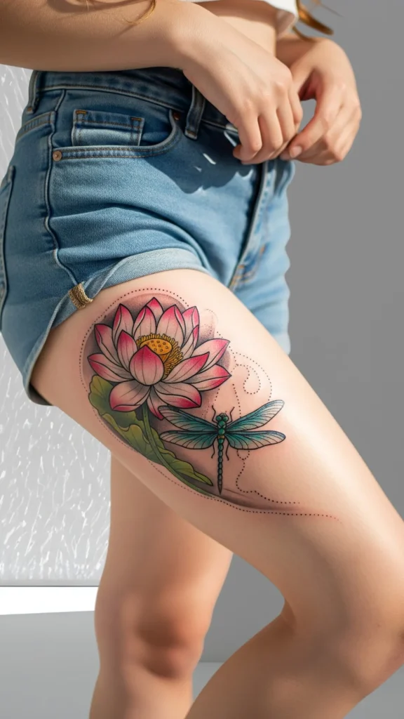 Lotus with Dragonfly Tattoo