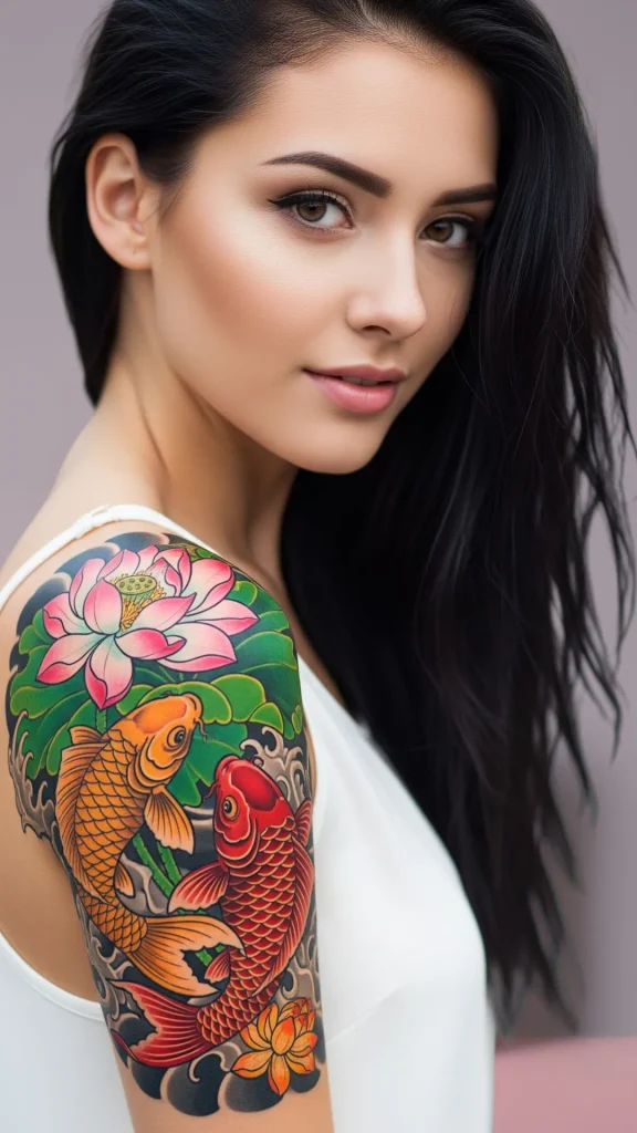 Lotus with Koi Fish Tattoo