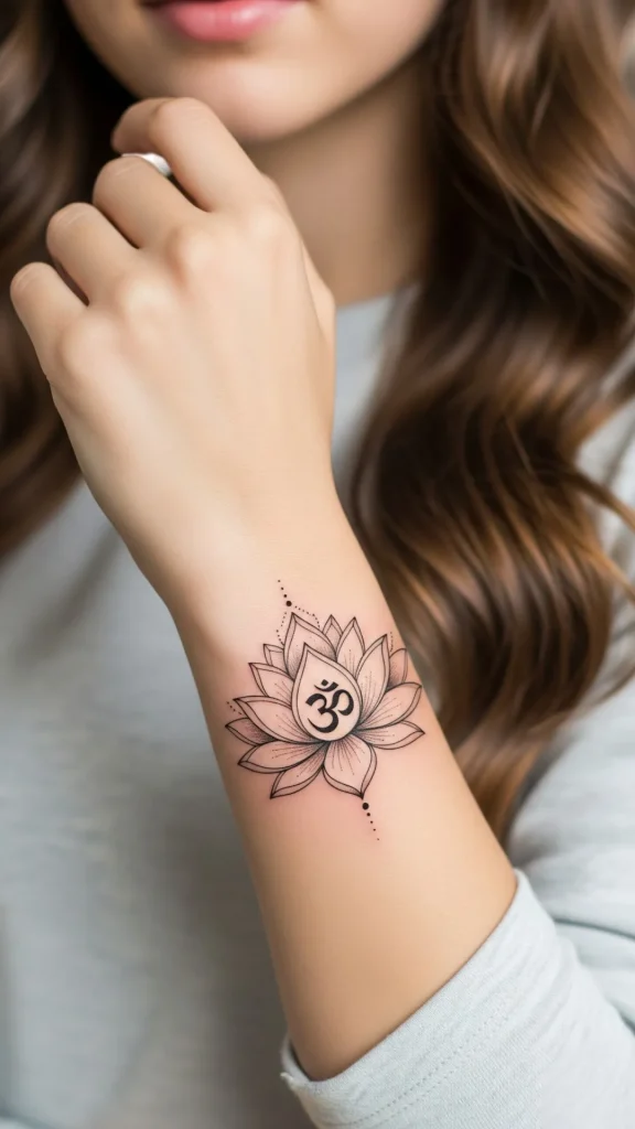 Lotus with Om Symbol Tattoo