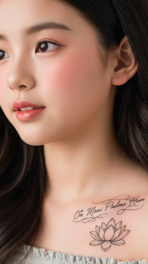 Lotus with Quote or Mantra Tattoo