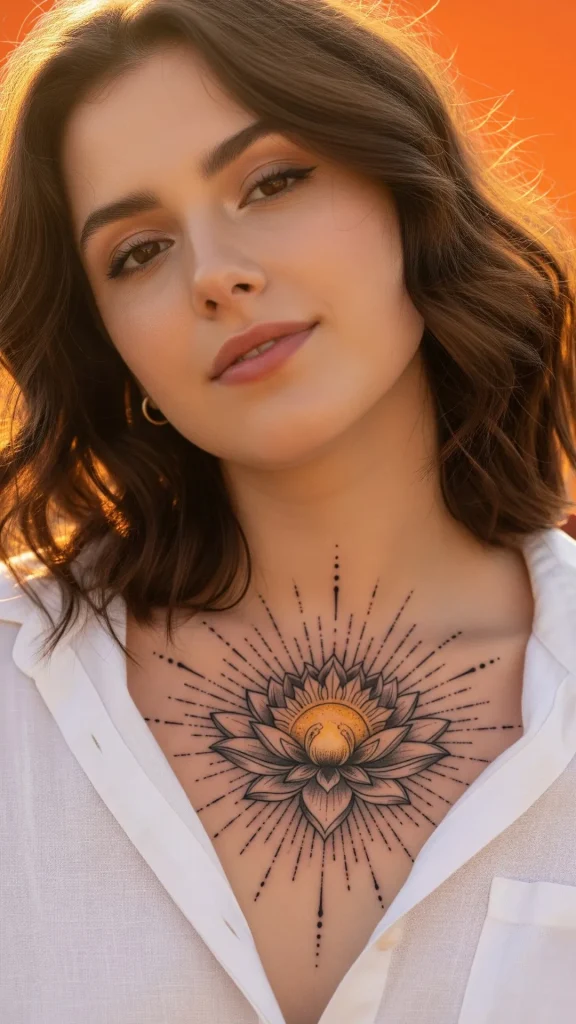 Lotus with Sun and Rays Tattoo