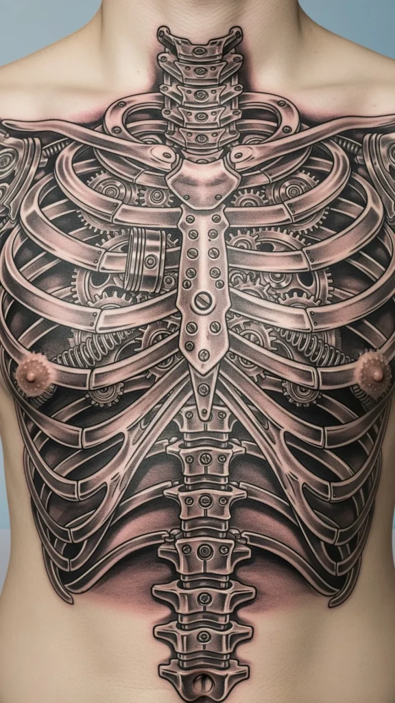 Mechanical Ribcage Tattoo