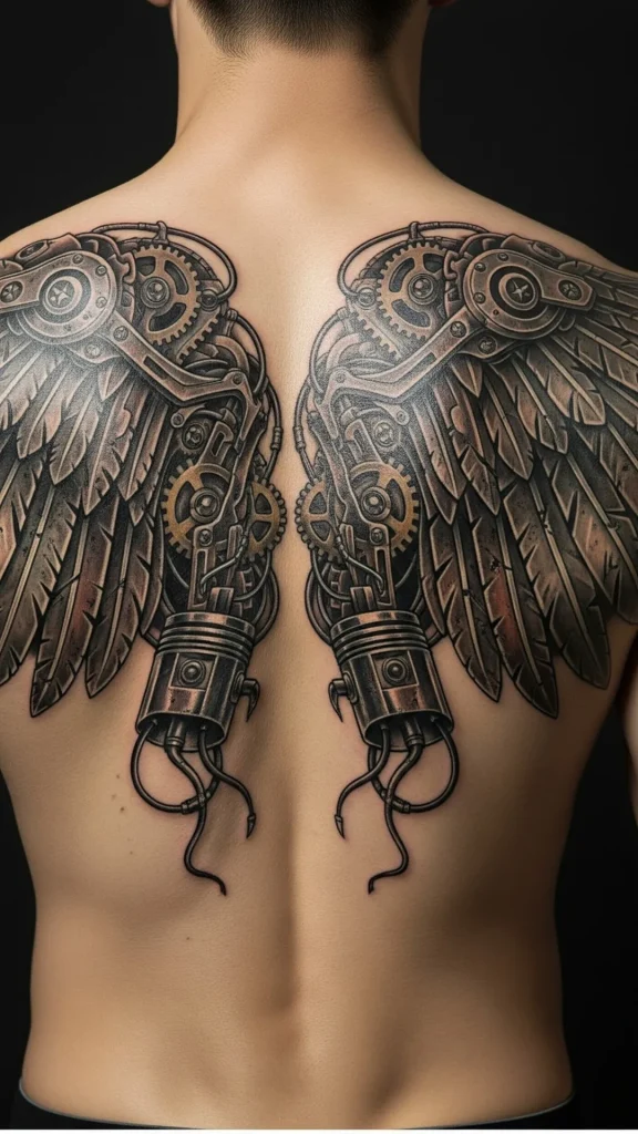 Mechanical Wing Back Tattoo
