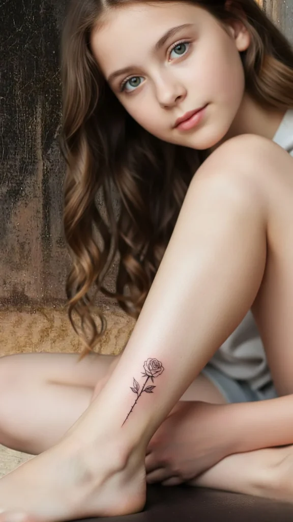 Minimalist Rose with Single Thorn Tattoo