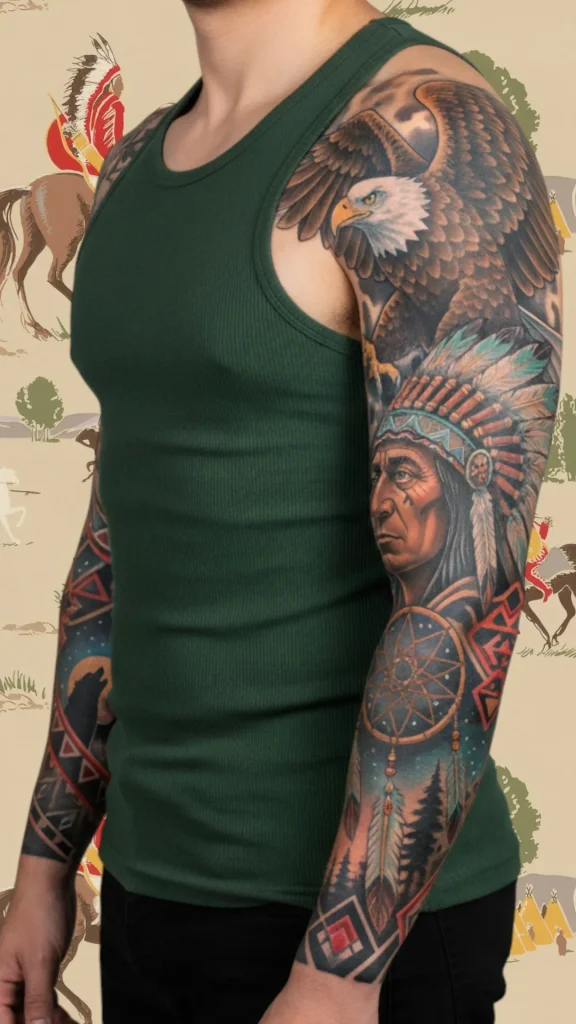 Native American Spirit Sleeve Tattoo