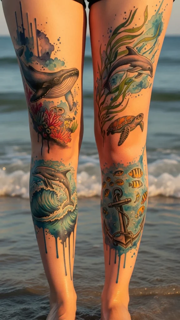 Ocean Inspired Watercolor Tattoos